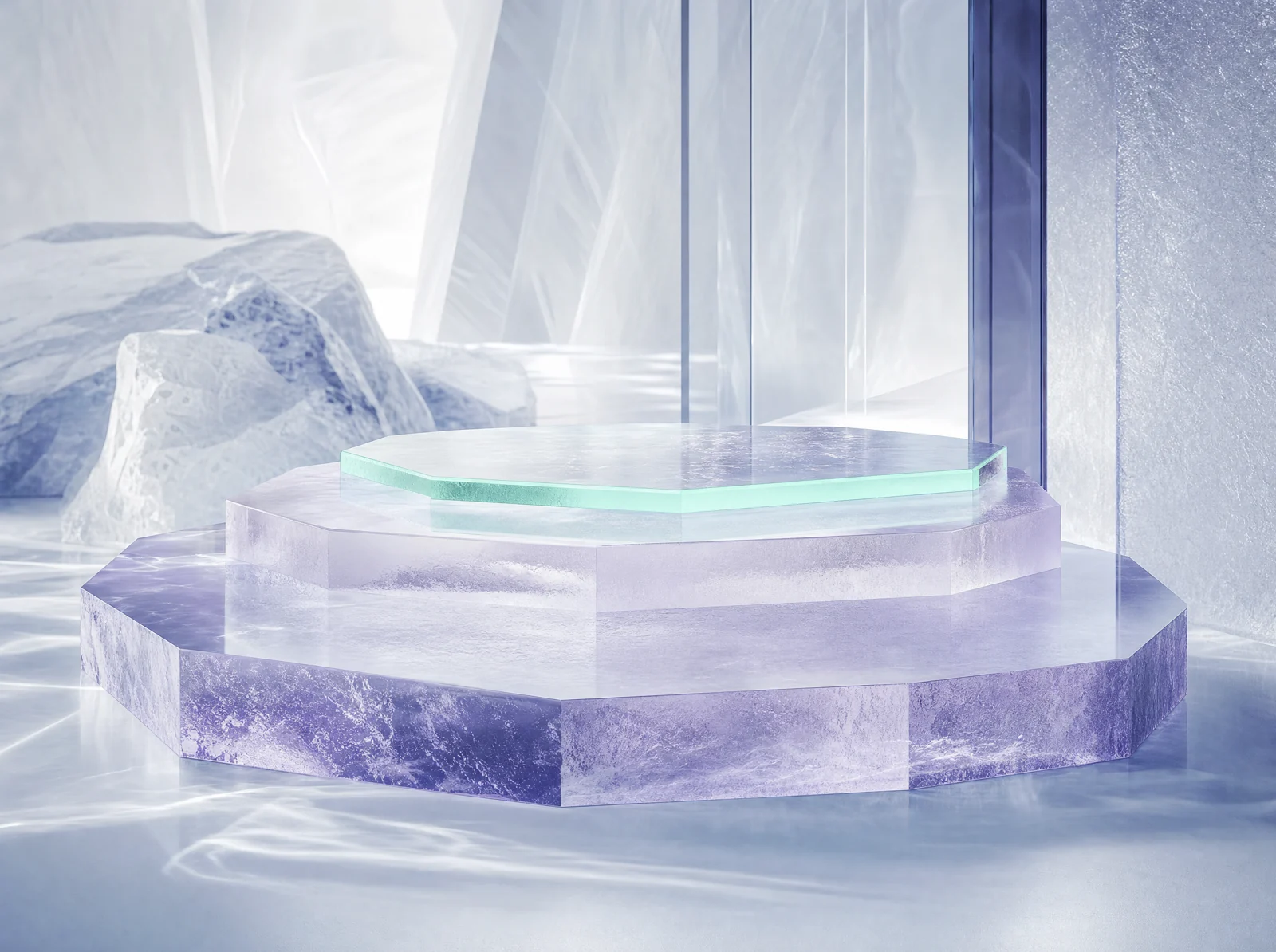 Violet crystal display evoking a premium store