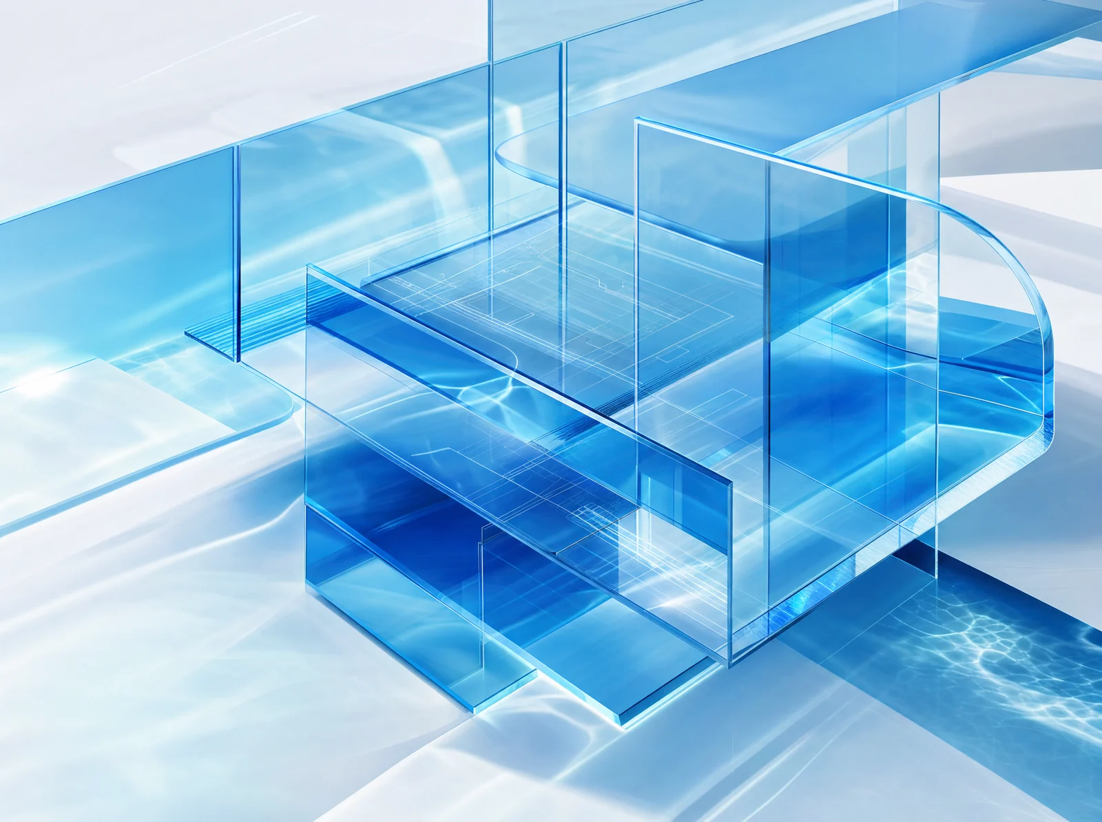 Azure glass architecture evoking a tailor-made system