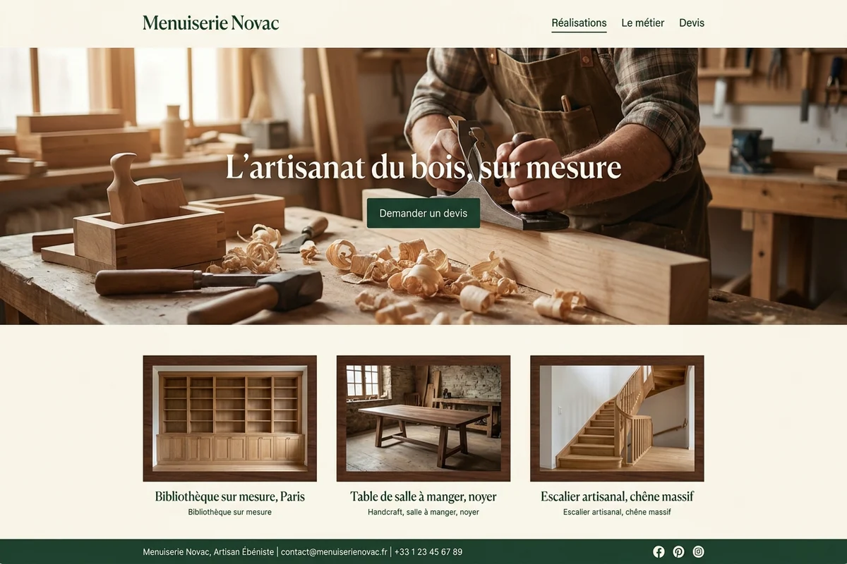 Example website for a carpentry workshop