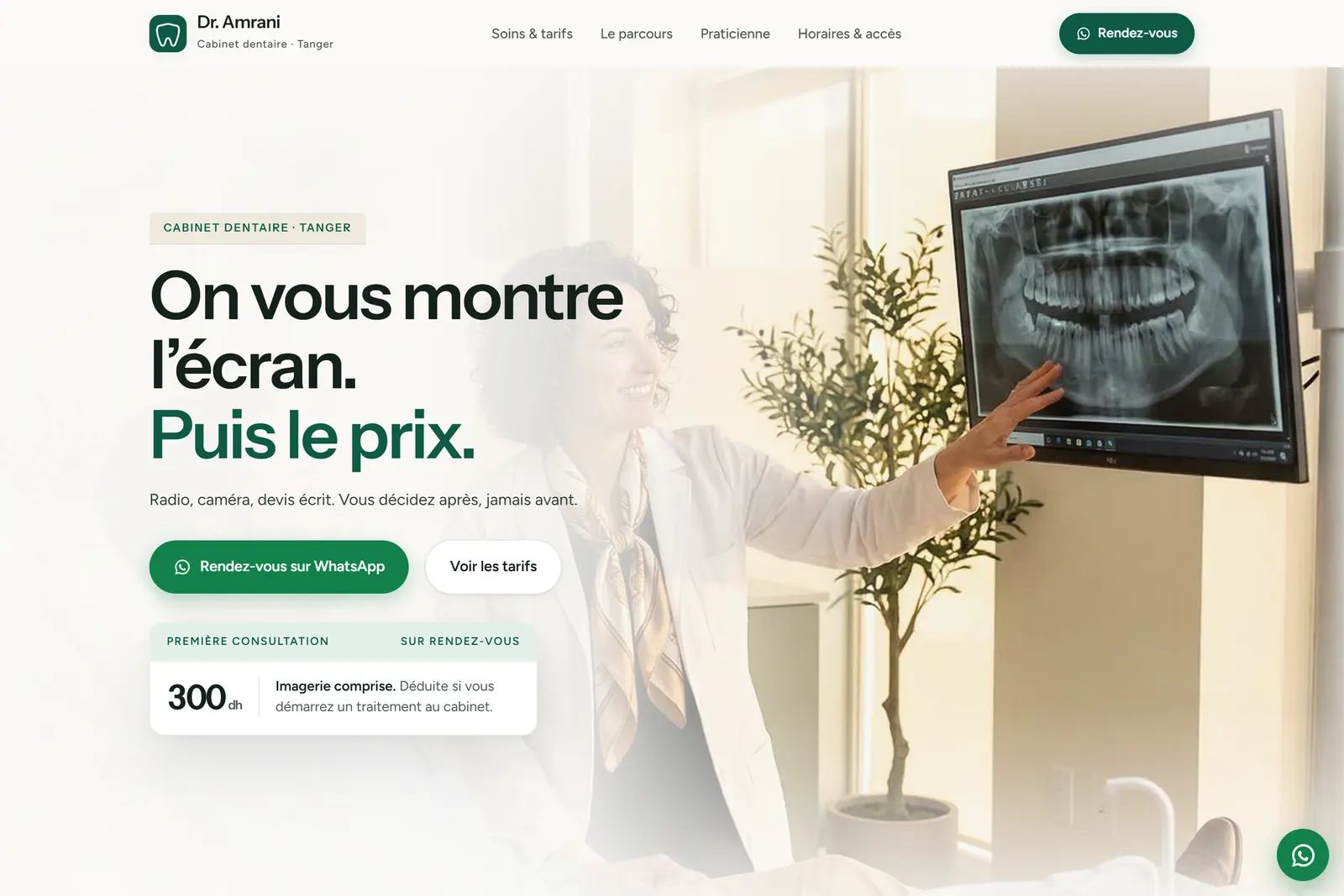 Page d’accueil du site de démonstration du cabinet dentaire Dr. Amrani