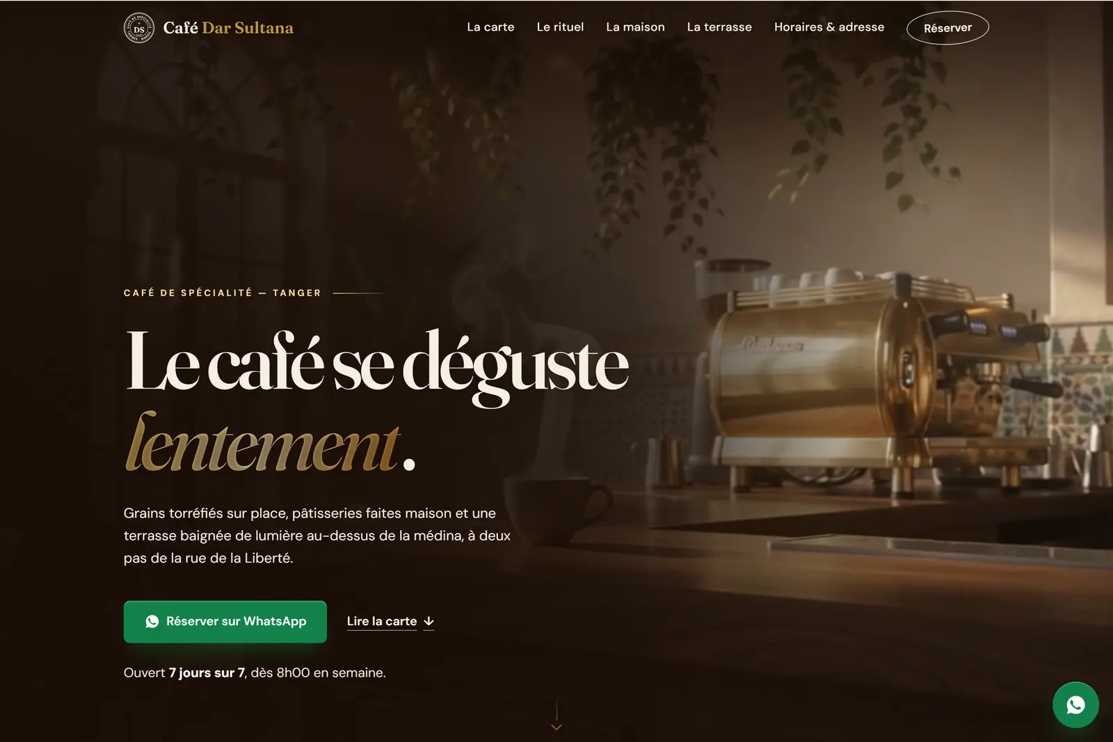 Page d’accueil du site de démonstration Café Dar Sultana